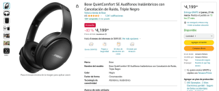 Audífonos Bose QuietComfort SE por $4,199 en Amazon