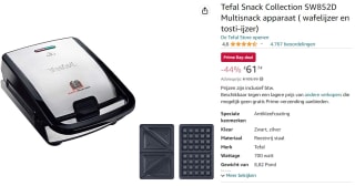 Tefal Snack Collection SW852D Multisnack apparaat voor €61,74 bij Amazon