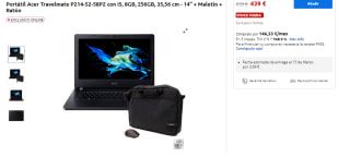 Ordenador Portátil Acer Travelmate P214-52-58P2 con i5, 8GB, 256GB, 35,56 cm - 14" + Maletín + Ratón