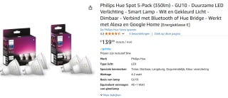 5-Pack Philips Hue White en Color Ambiance-lampen voor €139,99 bij Amazon