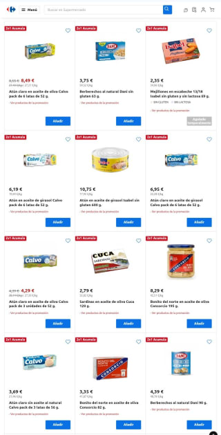 Acumulación 2×1 Conservas de pescado y marisco en Carrefour.