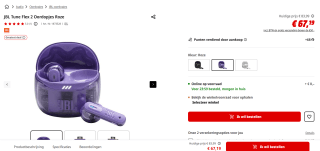 JBL Tune Flex 2 Ghost Paars voor €67,19 bij de Mediamarkt