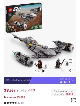 LEGO 75325 Star Wars Caza Estelar N-1 de The Mandalorian Libro de Boba Fett por 27,99€.