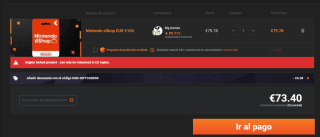 Tarjeta Nintendo Eshop de 100€ por solo 73,40€