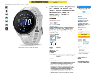 Reloj deportivo Garmin Forerunner 165 AMOLED 1.2" Autonomía hasta 11 días +25 perfiles actividad por 201,04€