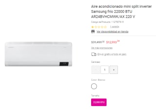 Aire Acondicionado Mini Split Inverter Samsung por $12,993 en Liverpool