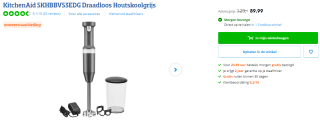KitchenAid 5KHBBV53EDG draadloze staafmixer voor €89,99
