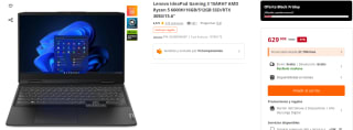 Portatil Lenovo IdeaPad Gaming 3 15ARH7 AMD Ryzen 5 6600H/16GB/512GB SSD/RTX 3050/15.6" por 629€