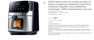 Freidora de Aire 6.5L con Ventana, 8 programas, Pantalla LED, Control Táctil EUDAI por 59.9€