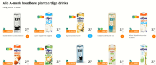 Alle A-merk houdbare plantaardige drinks 1+1 gratis bij de AH