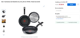 TEFAL Set 3 Sartenes de Aluminio 22, 24 y 28 cm Total non-stick por 37,50€
