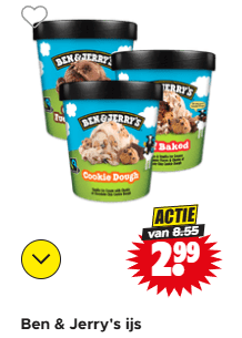 Alle Ben & Jerry’s ijs voor €2,99 bij Dirk