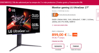 Monitor gaming LG UltraGear 27" 854€