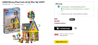 LEGO Disney 43217 Huis uit de film 'Up' voor €45,99 bij Intertoys