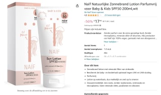 NAÏF baby & kids parfumvrije zonnebrand lotion SPF50 - 200 ml voor €17,49 bij Amazon