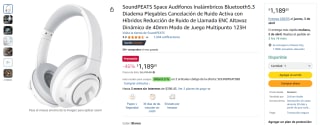 Audífonos SoundPEATS Space Blanco $856 | Descuento Amazon
