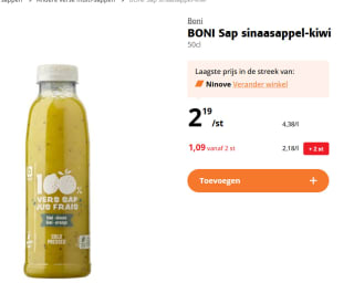 Boni sinaasappel-kiwisap 50cl voor €1,09 vanaf 2 stuks bij Colruyt