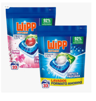 Wipp Express Power Caps Detergente en Cápsulas para Lavadora Limpieza Profunda, Eficaz en Agua Fría 33 + 33 lavados por 11.18€ (Cuenta Nueva 6.71€)