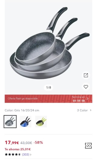 San Ignacio Juego de 3 Sartenes Aluminio prensado por 12,59€.
