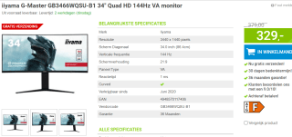 iiyama G-Master GB3466WQSU-B1 34" Quad HD 144Hz VA monitor voor €329 bij Megekko
