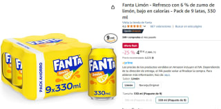 Fanta Naranja o Limón Pack 9 latas 330 ml por 4,93€