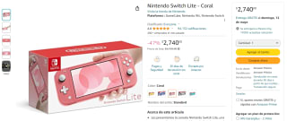 Descuento Amazon: Nintendo Switch Lite Coral por $2,740