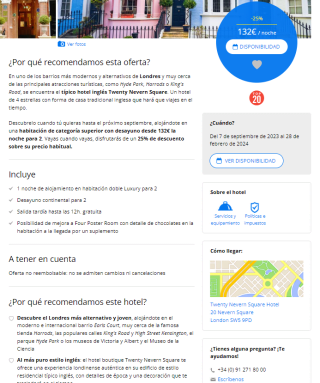 Estancia en hotel inglés Twenty Nevern Square 4* para 2 por 132€