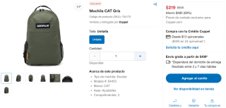 Mochila CAT Gris por $219 | Descuento Coppel