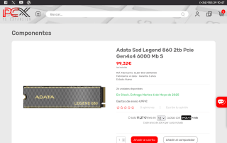 SSD M.2 NVMe 2TB ADATA Legend 860 PCIe Gen4 por 99,32€