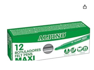 Alpino - Estuche 12 Rotuladores Maxi Gris | Rotuladores Superlavables para Niños por 2.8€