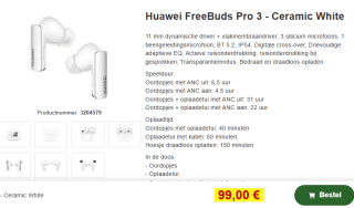 Huawei FreeBuds Pro 3 voor €99 bij Proshop