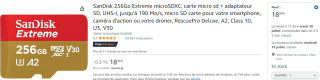 Micro-SD Sandisk Extreme à 18,28€