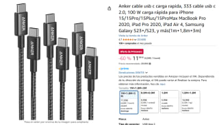 Anker cable usb c carga rapida, 333 cable usb c 2.0, 100 W carga rápida por 11,99€
