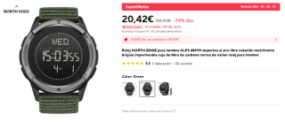 North Edge Alps reloj con brújula de fibra de carbono por 20,42€