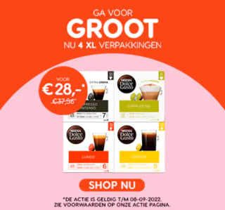 Dolce Gusto XL verpakkingen met 30 capsules 4 stuks voor €28 bij Dolce Gusto