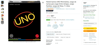 Juego UNO Minimalista por $89 | Descuento Amazon