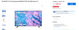 TV LED 50" Samsung TU50CU7175U, 4K UHD Smart TV por 339,15€