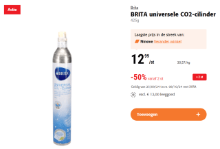 [BELGIË] BRITA universele CO2-cilinder voor €6,50 vanaf 2 stuks bij Colruyt