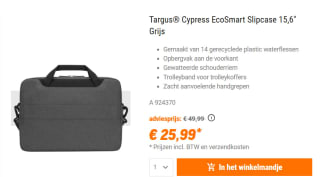 Laptop Case Targus Cypress EcoSmart 15,6" Grey voor €25,99 bij Nbb