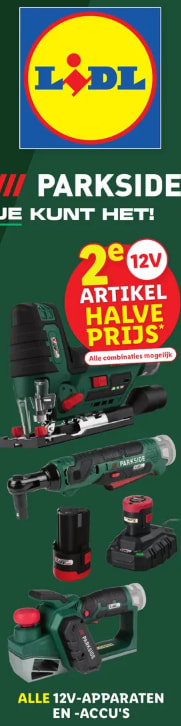 Alle 12v Parkside apparaten en accu's 2de voor de halve prijs bij de Lidl