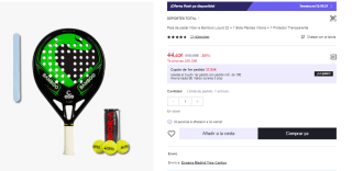 Pala de padel Vibor-a Bamboo Liquid 22 + 1 Bote Pelotas Vibora + 1 Protector Transparente por 44.62€ (Cuenta Nueva 32.62€)