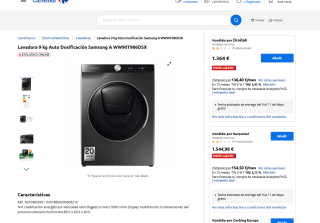 Lavadora 9 kg Auto Dosificación Samsung A WW90T986DSX por 1,364€