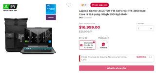 Asus TUF F15 RTX 3050 i5 15.6" 512GB 8GB por $14,952 en Office Depot