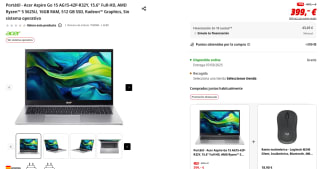 Portátil Acer Aspire Go 15 AG15-42P-R32Y, 15.6" Full-HD, AMD Ryzen 5 5625U, 16GB RAM, 512 GB SSD, Radeon Graphics por 399€