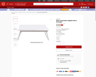 Mesa computador plegable blanco M+Design por solo $9.990