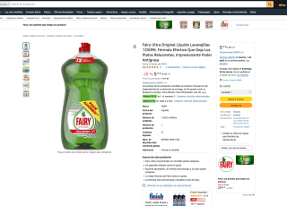 2 Fairy Ultra Original Líquido Lavavajillas 1250ml por solo 7,44€