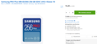 Samsung PRO Plus - SD Kaart - 180 & 130 MB/s - 256 GB voor €14,28 bij Max ICT