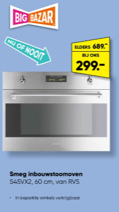 Smeg S45VX2 stoomoven inbouw rvs voor €299 bij de Big Bazar