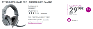 Auriculares Gaming Gen 2 con Cable ASTRO A10 por 29.99€