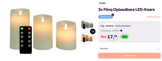 FlinQ Oplaadbare LED Kaarsen met Bewegende Vlam 3 stuks voor €17,95 bij ibood